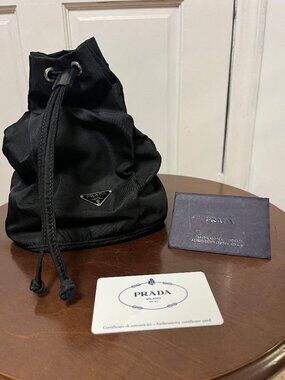 Y2K PRADA Black Nylon Drawstring Mini Bag pouch with Authentication card